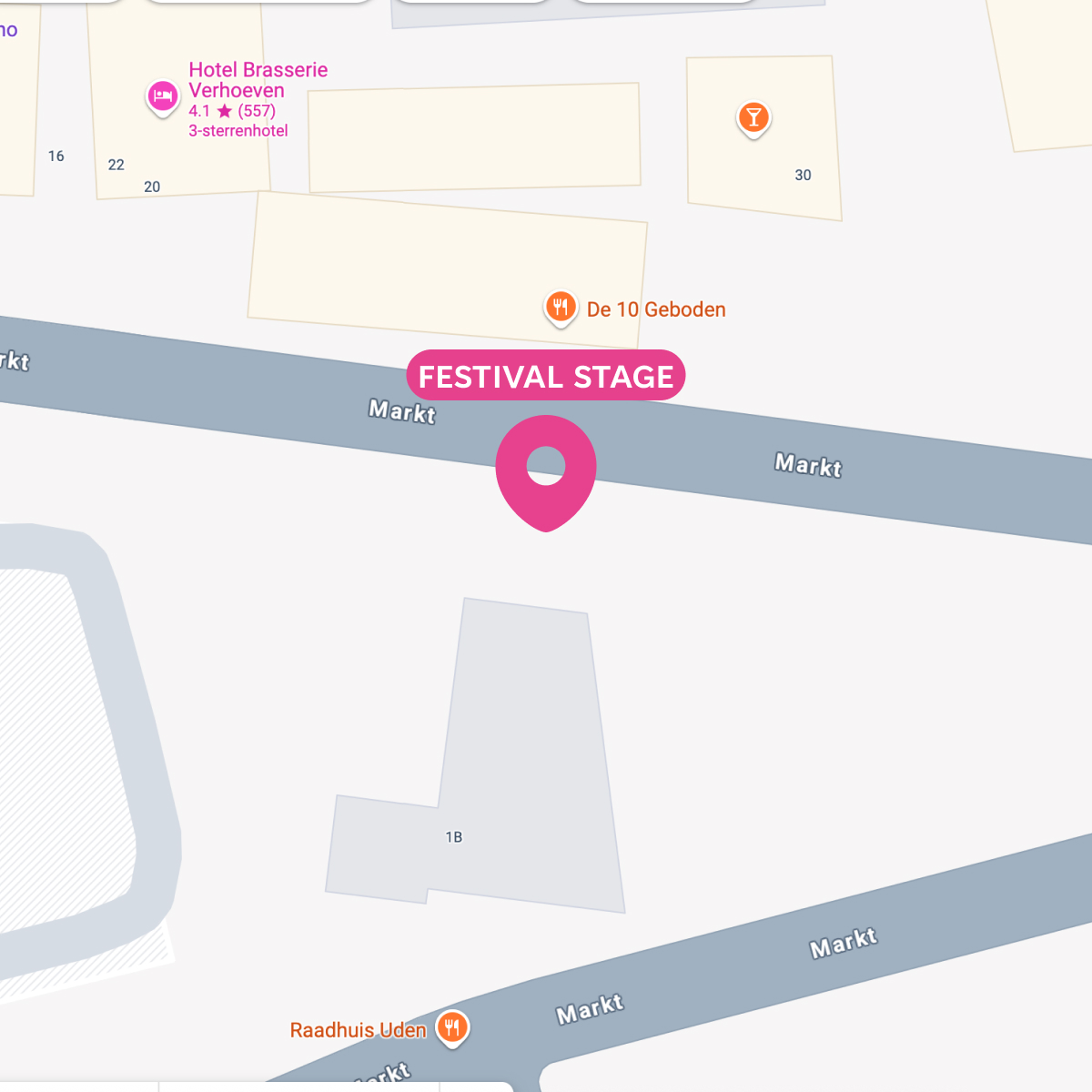plattegrond met de locatie pin van de festival stage die voor de 10 geboden staat