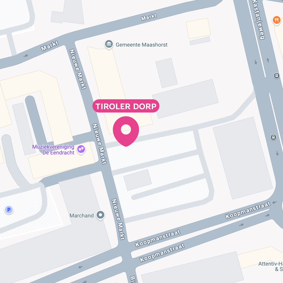 Locatie van het tiroler dorp stage, deze is achter het gemeentehuis op de nieuwe markt